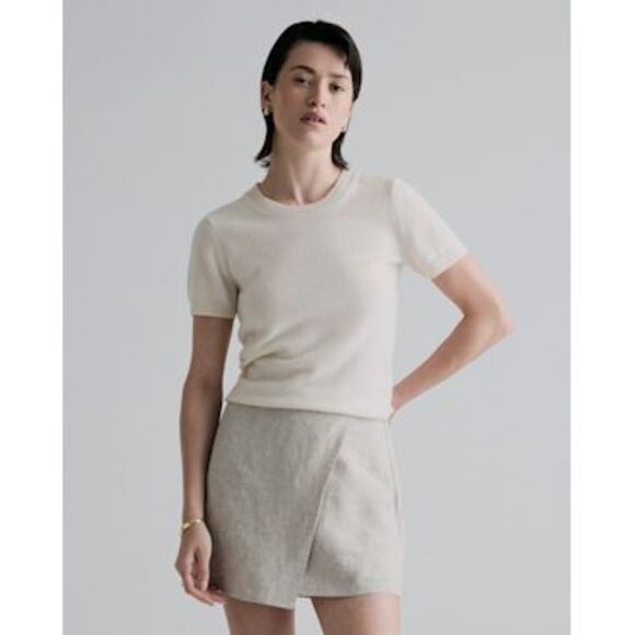 Quince Mongolian Cashmere Tee Ivory Sleeved Top XS - Picture 1 of 3